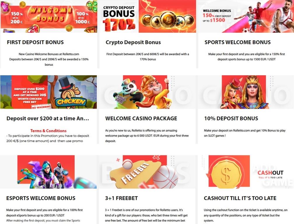 Rolletto Casino Bonuses and promotions